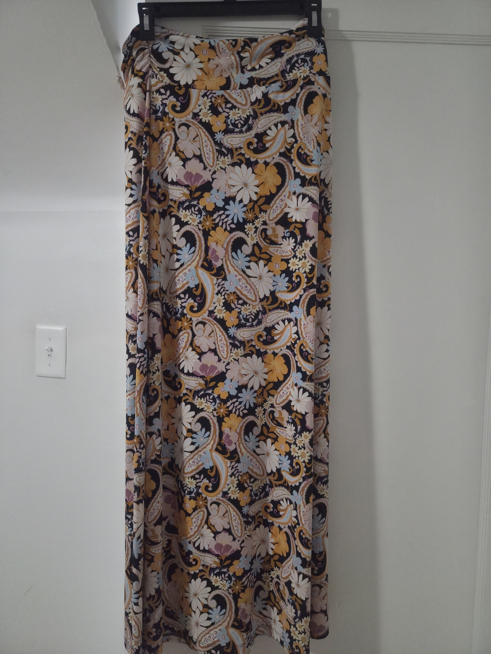Kaileigh Black Paisley & Floral Maxi Wrap Skirt with Mustard & Blush